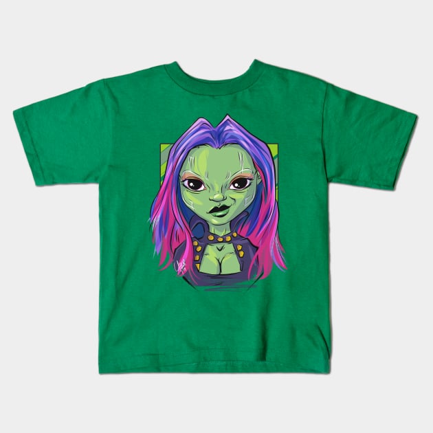 Pop Culture Caricature #4 - Gamora Kids T-Shirt by yazgar